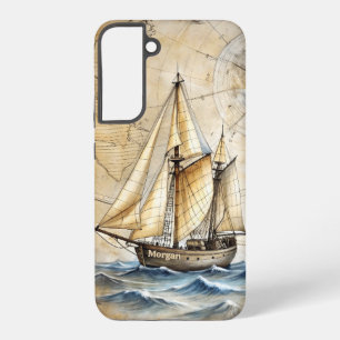 Gepersonaliseerd  Nautisch Schip met Antiek Kaart Samsung Galaxy Hoesje