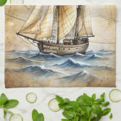 Gepersonaliseerd Nautisch Schip met Antiek Kaart Theedoek (Gevouwen)