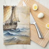 Gepersonaliseerd Nautisch Schip met Antiek Kaart Theedoek (Quarter Fold)