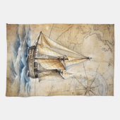 Gepersonaliseerd Nautisch Schip met Antiek Kaart Theedoek (Horizontaal)