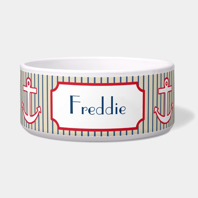 Gepersonaliseerd nautische gezelschapsschaal voerbakje (Voorkant)