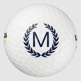 Gepersonaliseerd Navy Blue Laurel Wreath Monogram Golfballen