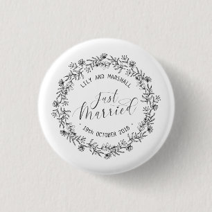 Gepersonaliseerd net gehuwd Floral Button