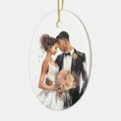 Gepersonaliseerd net getrouwd bruidspaar keramisch ornament (Links)