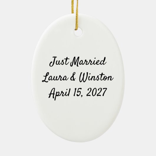 Gepersonaliseerd net getrouwd bruidspaar keramisch ornament (Achterkant)