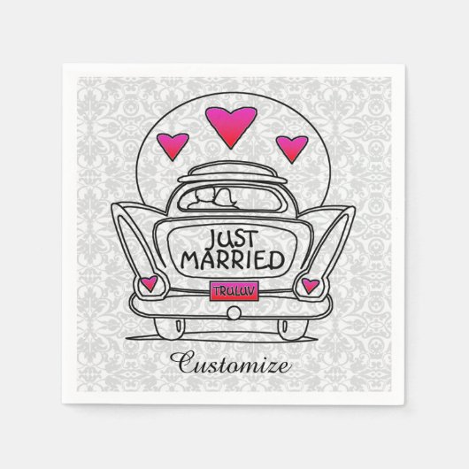 Gepersonaliseerd Net getrouwd Honeymoon Car Napkin Servet (Voorkant)