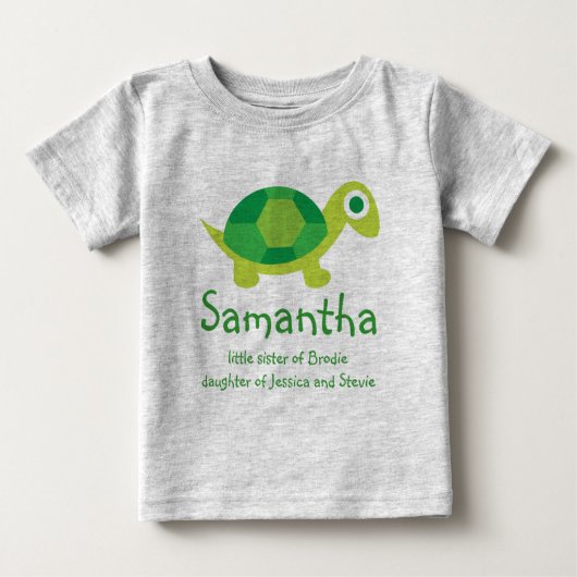 Gepersonaliseerd 'New Sibling' Turtle Baby Shirt (Voorkant)