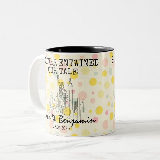 Gepersonaliseerd New York Memory - Line Art Landma Tweekleurige Koffiemok (Voorkant links)