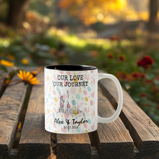 Gepersonaliseerd New York Memory - Line Art Landma Tweekleurige Koffiemok