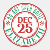 Gepersonaliseerd Niet openen tot Kerstcadeau Ronde Sticker (Voorkant)