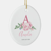 Gepersonaliseerd nieuw babyzakje Roze floranje cad Keramisch Ornament (Rechts)