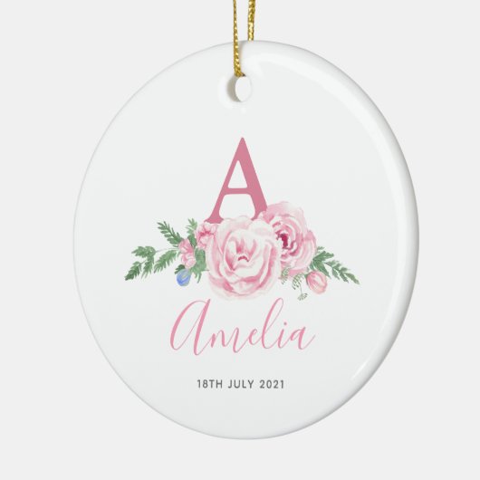 Gepersonaliseerd nieuw babyzakje Roze floranje cad Keramisch Ornament (Links)