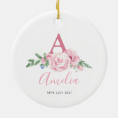 Gepersonaliseerd nieuw babyzakje Roze floranje cad Keramisch Ornament (Achterkant)