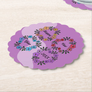 GEPERSONALISEERD NIEUW JAAR 20XX & FLOWERS WREATHE KARTONNEN ONDERZETTERS