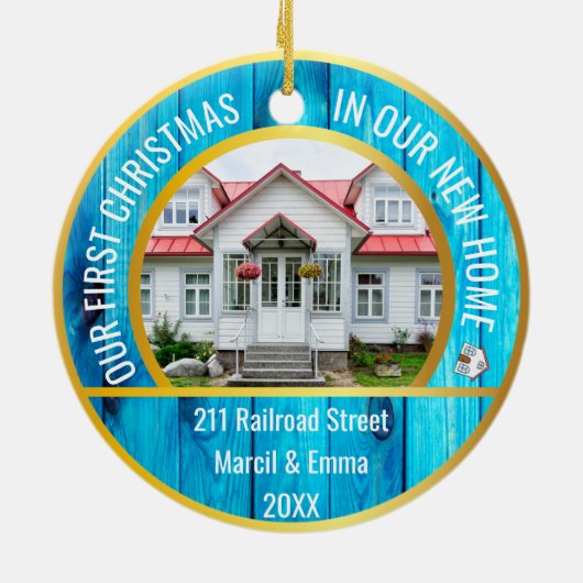 gepersonaliseerd nieuw kerstfeest 2022 met 2 foto keramisch ornament (Achterkant)