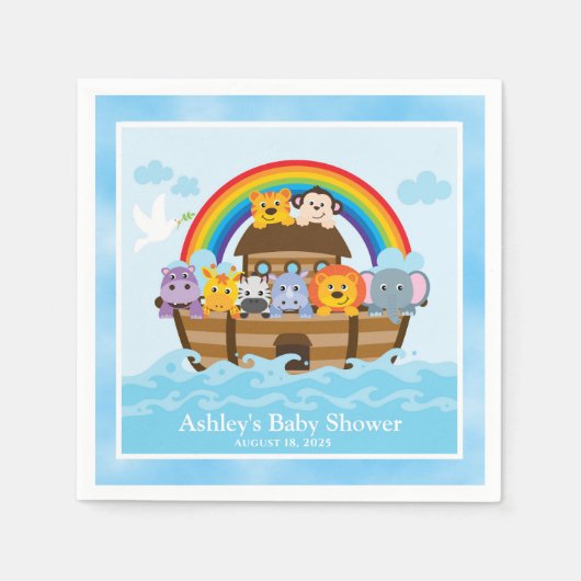 Gepersonaliseerd Noah's Ark Baby shower Paper Napk Servet (Voorkant)