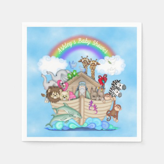 Gepersonaliseerd Noah's Ark Baby shower Paper Napk Servetten (Voorkant)