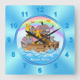 Gepersonaliseerd, Noah's Ark Clock, voor kinderen Vierkante Klok