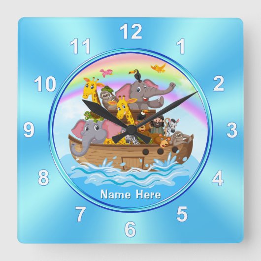 Gepersonaliseerd, Noah's Ark Clock, voor kinderen Vierkante Klok (Voorkant)