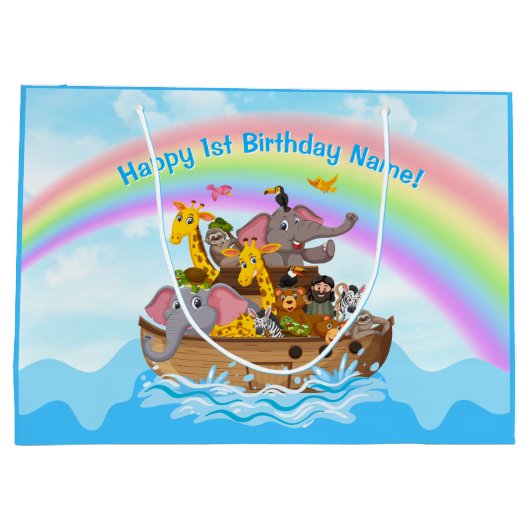 Gepersonaliseerd, Noah's Ark Gift, Tas in 4 maten Groot Cadeauzakje (Achterkant)