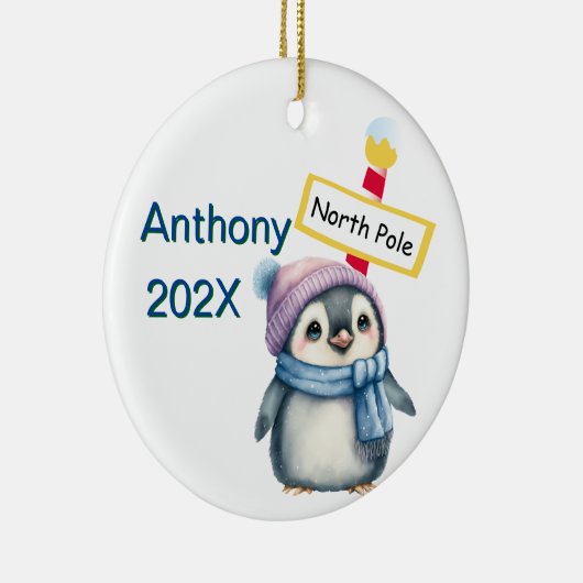 Gepersonaliseerd Noordpool Pinguïn Kerstmis Keramisch Ornament (Rechts)