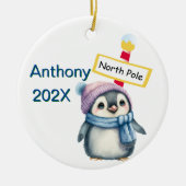 Gepersonaliseerd Noordpool Pinguïn Kerstmis Keramisch Ornament (Voorkant)