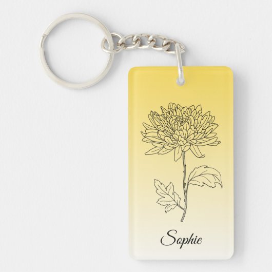 Gepersonaliseerd november Geboorte Bloem Chrysanth Sleutelhanger (Voorkant)
