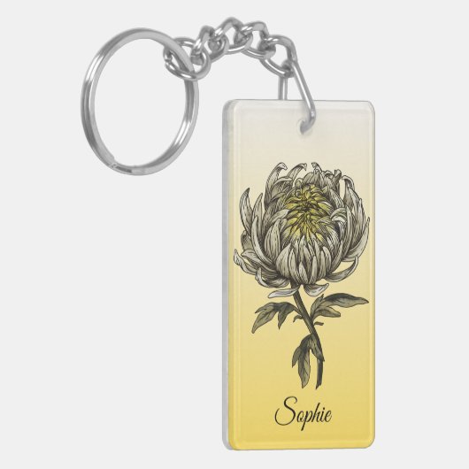 Gepersonaliseerd november Geboorte Bloem Chrysanth Sleutelhanger (Voorkant Links)