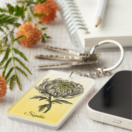 Gepersonaliseerd november Geboorte Bloem Chrysanth Sleutelhanger