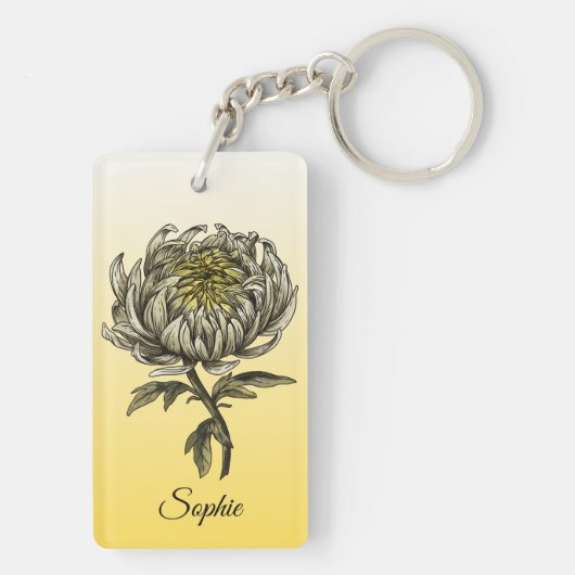 Gepersonaliseerd november Geboorte Bloem Chrysanth Sleutelhanger (achterkant)