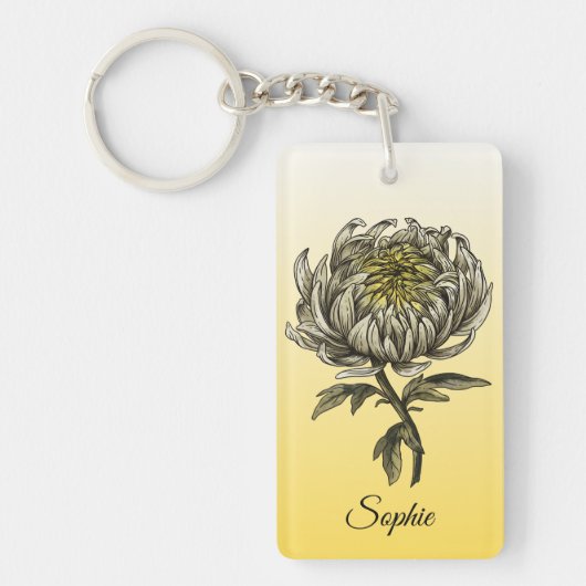 Gepersonaliseerd november Geboorte Bloem Chrysanth Sleutelhanger (Voorkant)