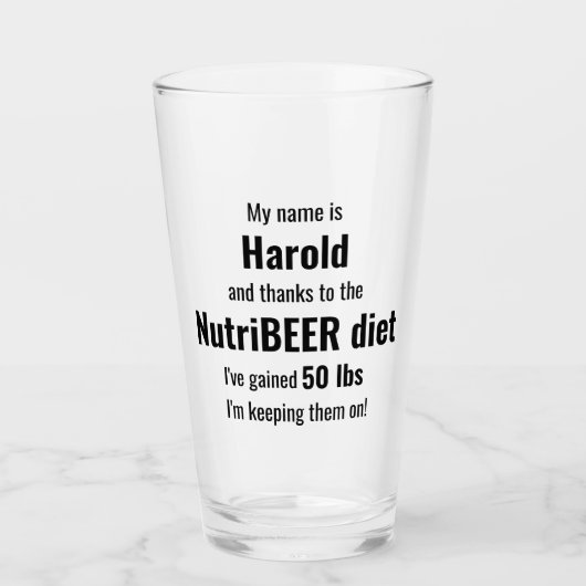 Gepersonaliseerd NutriBEER-dieet humoristisch Glas (Voorkant)