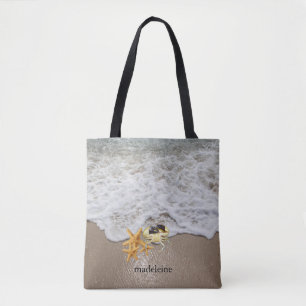 Gepersonaliseerd Ocean Surf & zand w / krab & zees Tote Bag