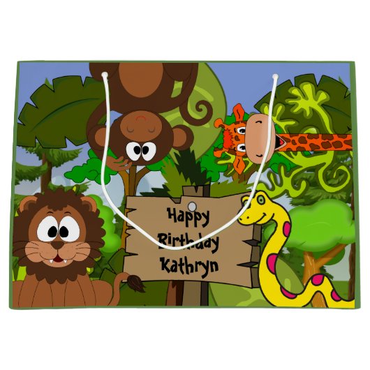 Gepersonaliseerd Oerwoud Birthday Groot Cadeauzakje (Voorkant)