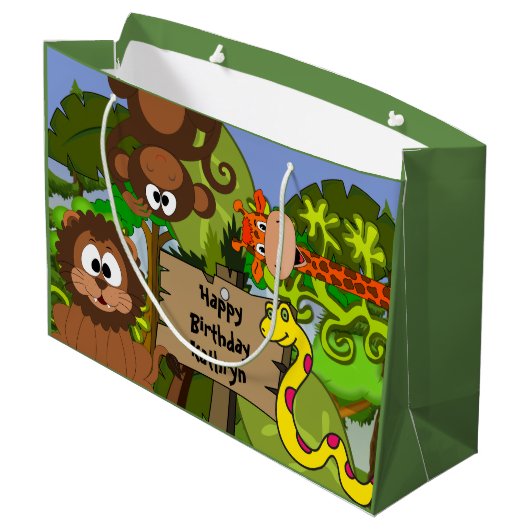 Gepersonaliseerd Oerwoud Birthday Groot Cadeauzakje (Achterkant Gekanteld)