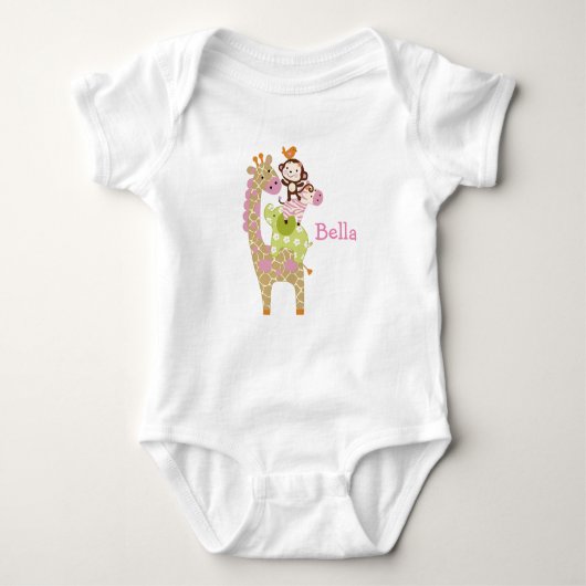 Gepersonaliseerd Oerwoud Jill/Girl Animals Baby Sh Romper (Voorkant)