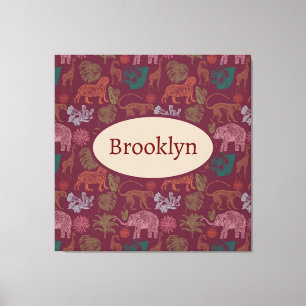 Gepersonaliseerd  Oerwoud Safari Roze Canvas Afdruk