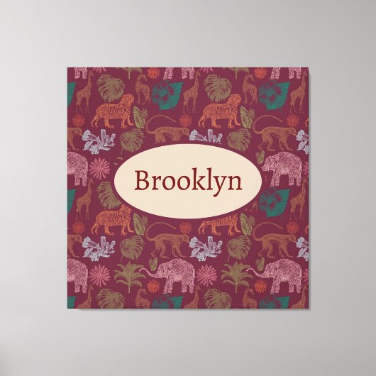 Gepersonaliseerd  Oerwoud Safari Roze Canvas Afdruk (Voorkant)