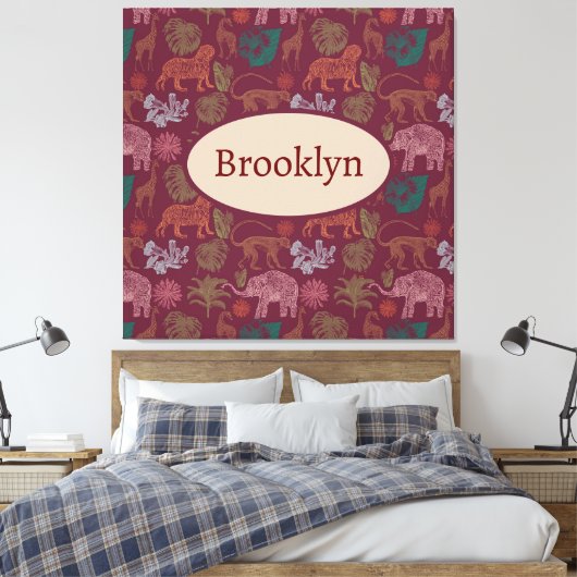 Gepersonaliseerd  Oerwoud Safari Roze Canvas Afdruk (Insitu (Slaapkamer))