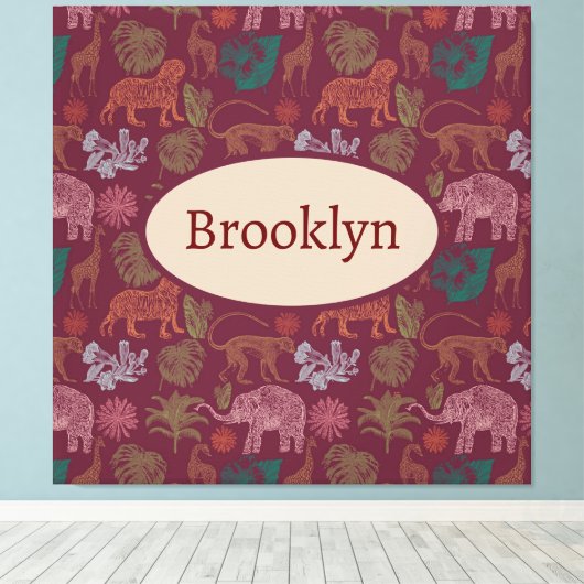 Gepersonaliseerd  Oerwoud Safari Roze Canvas Afdruk (Insitu (Houten vloer))