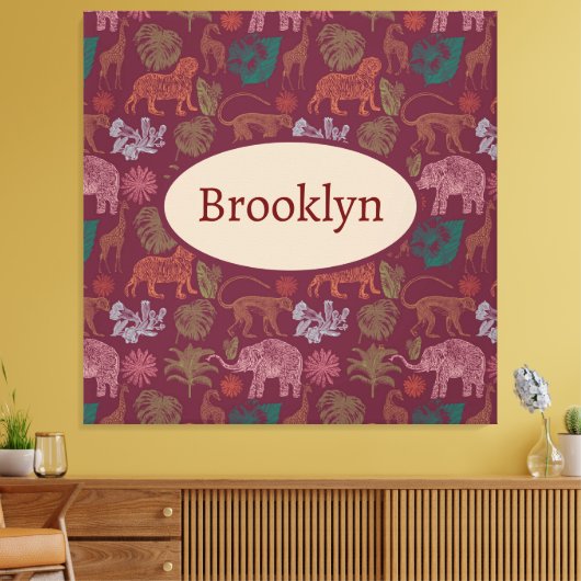 Gepersonaliseerd  Oerwoud Safari Roze Canvas Afdruk (Insitu (Woonkamer))