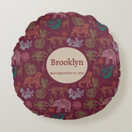Gepersonaliseerd  Oerwoud Safari Roze Rond Kussen