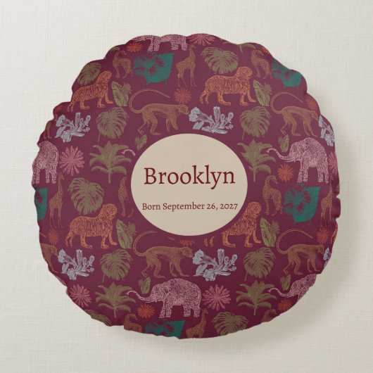 Gepersonaliseerd  Oerwoud Safari Roze Rond Kussen (Voorkant)