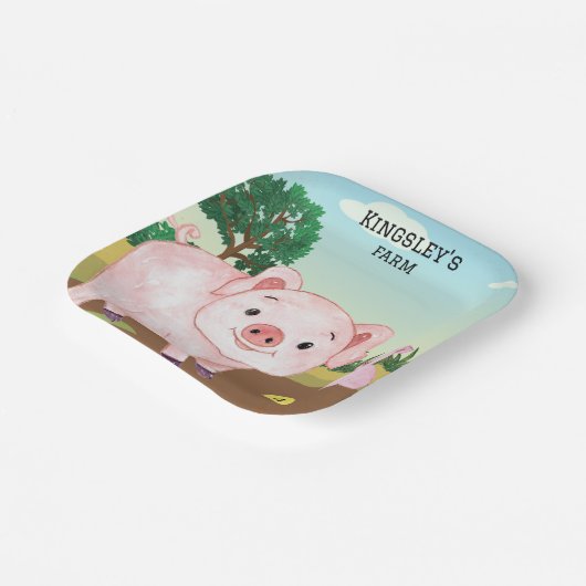 Gepersonaliseerd Old MacDonald's Pig Boerderij Papieren Bordje (Gebogen)