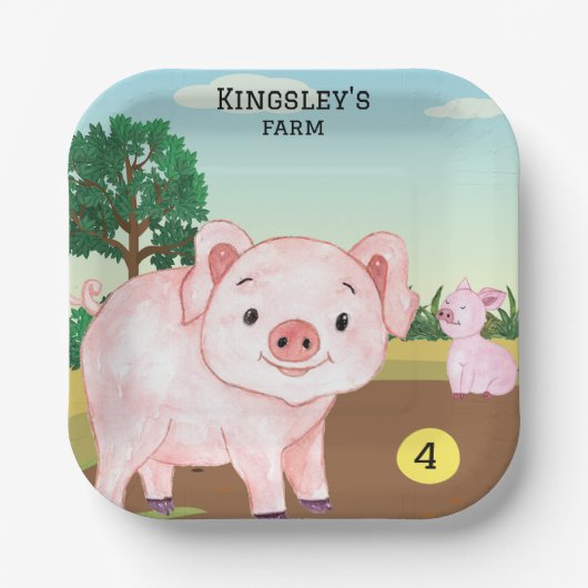 Gepersonaliseerd Old MacDonald's Pig Boerderij Papieren Bordje (Voorkant)
