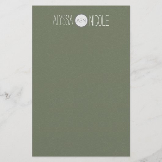 Gepersonaliseerd olive Army Green Name Monogram Briefpapier (Voorkant)