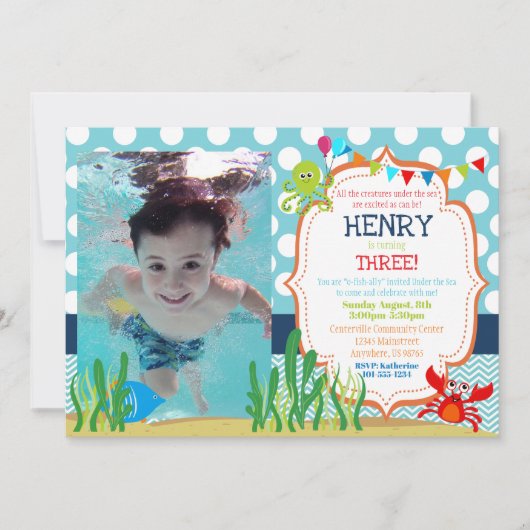 Gepersonaliseerd onder de Zee Birthday Party Invit Kaart (Voorkant)