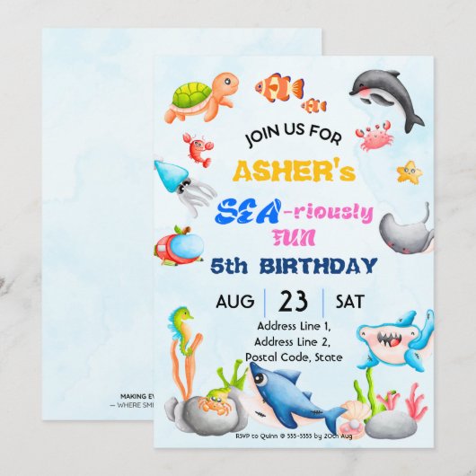 Gepersonaliseerd onder het Zee Downloadbare Verjaa Kaart (Voorkant / Achterkant)