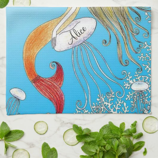 Gepersonaliseerd onder het zee prachtige zeemeermi theedoek (Gevouwen)