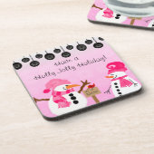 Gepersonaliseerd Onderzetters met roze sneeuwpoppe (Linkerzijde)